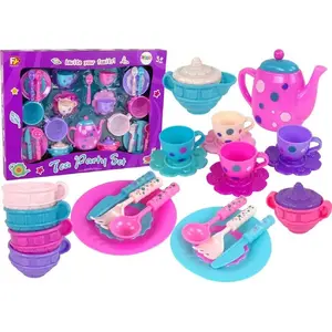 Набор для чая LEANToys L-12569-0 — чашки, блюдца, столовые приборы, мисочки, фиолетовый