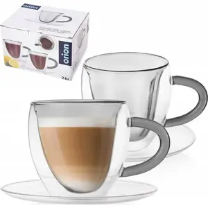 Thermal double-wall cup with saucer ORION DOUBLE 160 ml set of 2, for coffee and tea