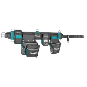Waist tool belt Makita E-15235 — leather and polyester, 170 mm x 880 mm x 310 mm, black/blue/grey