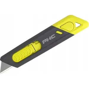 Utility Safety Knife Dedra PHC Metti with Retractable Blade, Grey-Yellow