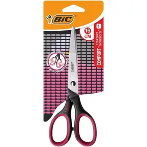 Ножницы BIC 9262811 для детей, прямой рез, одиночные, лезвие 16 см, черно-розовые