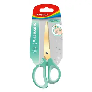 Scissors Keyroad Metallic 15.5 cm, titanium-coated blades, hanging loop, assorted colors