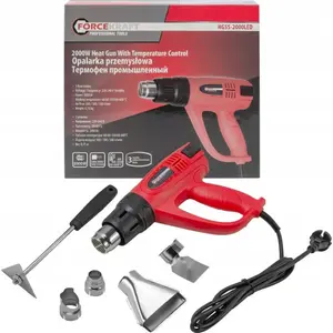 Heat gun Forcekraft FK-HG55-2000LED 230V 2000W, temps 60/350/600°C, airflow 50/300/500 L/min with nozzles