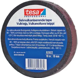 Уплотнительная лента Tesa PRO 62822 — самовулканизирующаяся бутиловая резина, 10 м × 19 мм, чёрная