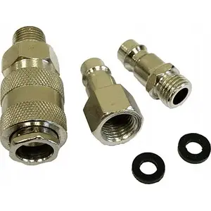 Pneumatic Quick-Connect Fittings Set Silver 1/4" (3 pcs) - Silver
