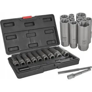 Socket extractor set Tvardy 11-piece 6–19 mm CR-MO for rounded or broken bolts