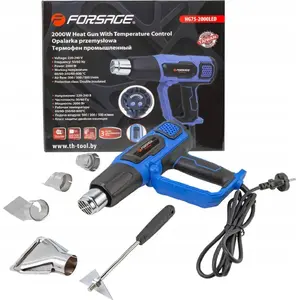 Karstā gaisa pistole Forsage F-HG75-2000LED — 230V 50/60Hz, 2000W, temperatūras 60/350/600°C, gaisa plūsma 50/300/500 l/min