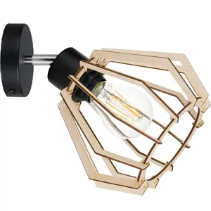 Sienas lampa ORNO SOLIN, maks. 1x60W, E27, melna ar koka detaļu