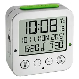 Настольный будильник TFA 60.2528.54 с термометром, серебристый, -10–50°C, питание AA