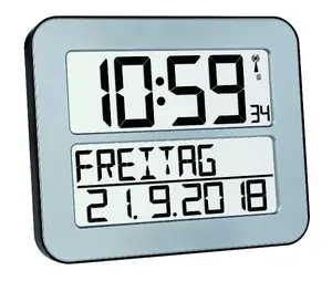 Digitālais modinātājs TFA 60.4512.54 — taisnstūra sudraba, AA baterija, plastmasas korpuss, 30×212×258 mm