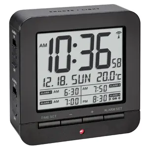 Цифровой будильник TFA 60.2536 — квадратный LED-дисплей, питание AA 1.5 В, 92×32×91 мм, чёрный