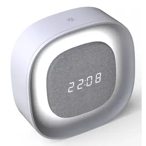 Цифровой будильник TECHLY IC-CLOCK-56WH — серо‑белый, 12/24 ч, USB‑C, на батарее, 120×120×44 мм