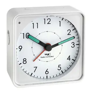 Quartz alarm clock TFA 60.1510 — analog, white, battery AAA, 75×75×31 mm