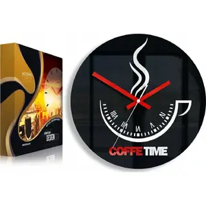 Sienas pulkstenis ModernClock Coffee Time ver.II Ultra Cichy — kluss kvarca mehānisms, melns