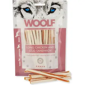 Лакомство для собак Brit WOOLF 100 г Курица и Треска Sandwich Long — жевательная палочка для ухода за зубами