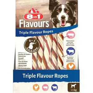 Suņu našķis 8in1 Przysmak FLAVOURS Triple Flavour Ropes, košļājamās virves ar trīs garšām