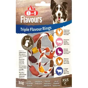 Жевательное лакомство 8in1 Przysmak FLAVOURS Triple Flavour Rings XS/S — дентальное угощение для мелких собак