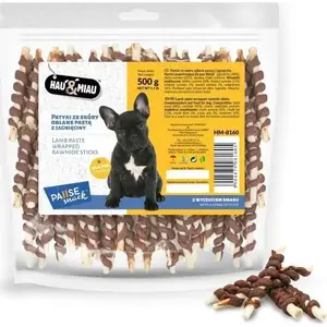 Dog treat sticks hau & miau Pausesnack, lamb paste-coated rawhide sticks, 500 g