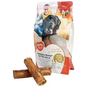 Лакомство для собак Duvo+ Chicken & Peanut Butter 330 г — палочки 12 см, 5 шт.