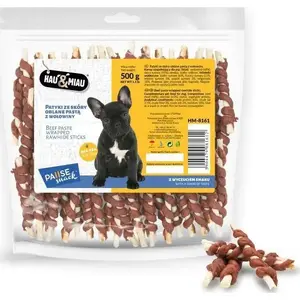 Dog Treat Sticks hau & miau HM-8161 — 500 g beef-paste coated rawhide sticks