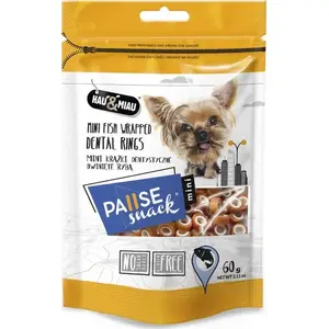 Suns našķis hau & miau Pausesnack mini zobu gredzeni ar zivju pārklājumu 60 g