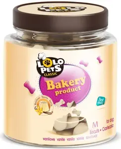 Лакомства для собак LOLO PETS CLASSIC Classic Ciastka — ванильные печенья в виде косточек в банке, размер M, 210 г