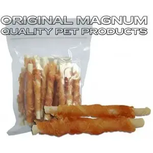 Suņu košļājamās nūjiņas MAGNUM 250 g — liellopu āda ar vistas gaļu, iepakojums