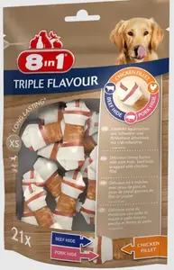 Лакомство для собак 8in1 Os Triple Flavour XS — говядина, курица, свинина, 294 г