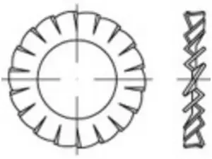 Pavasara bloķēšanas paplāksnes Toolcraft 138455 (DIN 6798) iekš. Ø 6,4 mm, atsperu tērauds, cinkots — 500 gab.