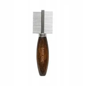 Double-sided pet grooming comb Beta Tools BK-14604, metal fitting, beech wood, 3.8×12.6 cm