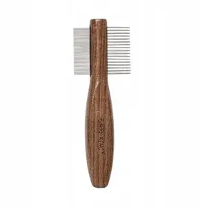 Double-sided pet comb garden fun BK-14605, walnut wooden handle, metal teeth, size 5×14.3 cm