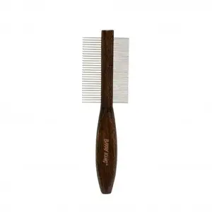 Double-sided pet comb mega creative BK-14625 — beech wood handle, metal pins, 29/78 pins, size 5.4×21 cm