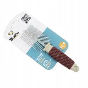 Pet Comb Hobby BD-55262, double-sided grooming comb with handle, 5.2 x 19 cm, burgundy/white