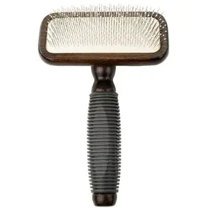 Pet grooming brush DKD Home Decor rectangular pug-style, beech wood handle, steel bristles, TPR grip, size 11×16.8 cm