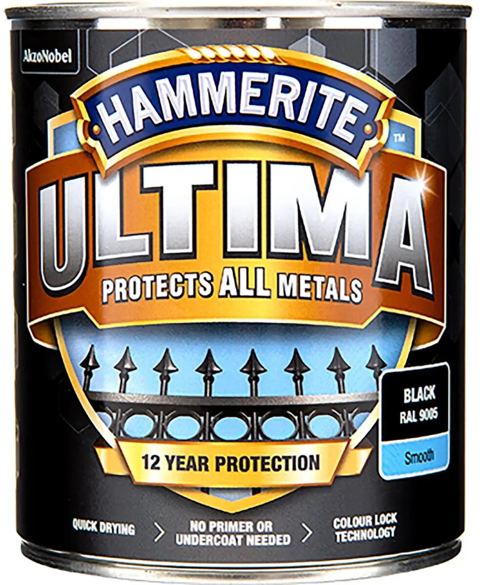 Krāsa HAMMERITE Ultima metālam, melna RAL