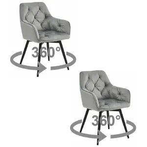 Dining chair LEOBERT JORK360 — silver-grey velvet upholstery, black legs (pair)