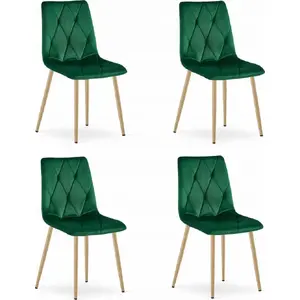 Chair LEOBERT LIBRA — dark green velvet upholstery, wooden-colored legs, set of 4