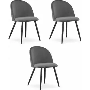 Chair LEOBERT BELLO — velvet dark grey upholstery, black legs, set of 3