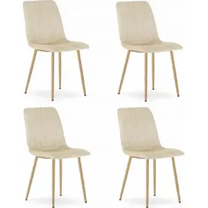 Chair LEOBERT LAVA — light beige velvet upholstery, wooden-look legs (set of 4)