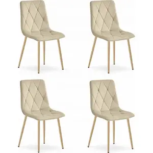 Chair LEOBERT LIBRA — light beige velvet upholstery, wooden-colored legs, set of 4