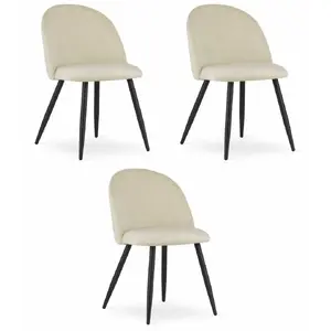 Chair LEOBERT BELLO — velvet beige upholstery, black legs, set of 3