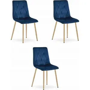 Chair LEOBERT LIBRA — navy velvet upholstery, wooden-colored legs (set of 3)
