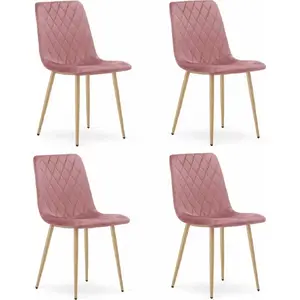 Chair LEOBERT TURIN — pink velvet upholstery, wooden-colored legs, set of 4