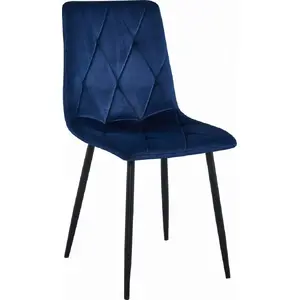 Chair LEOBERT LIBRA — navy velvet upholstery, black legs, set of 4