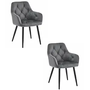 Chair LEOBERT JORK — dark gray velvet upholstery, black legs (set of 2)