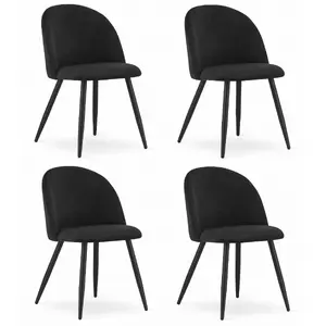 Upholstered Dining Chair Set LEOBERT BELLO — 4 velvet chairs, black, kitchen/dining seating