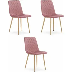 Chair LEOBERT TURIN — pink velvet upholstery, wooden-colored legs (3 pcs)
