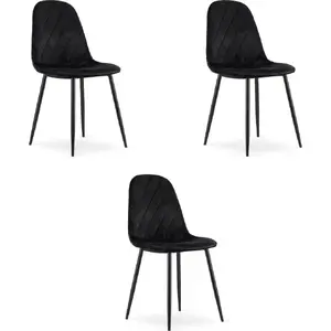 Upholstered dining chair LEOBERT ASTI — set of 3, black velvet