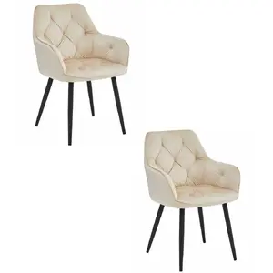 Chair LEOBERT JORK — beige velvet upholstery, black legs (set of 2)