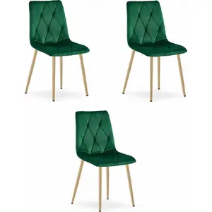 Chair LEOBERT LIBRA — dark green velvet upholstery, wooden-colored legs (set of 3)